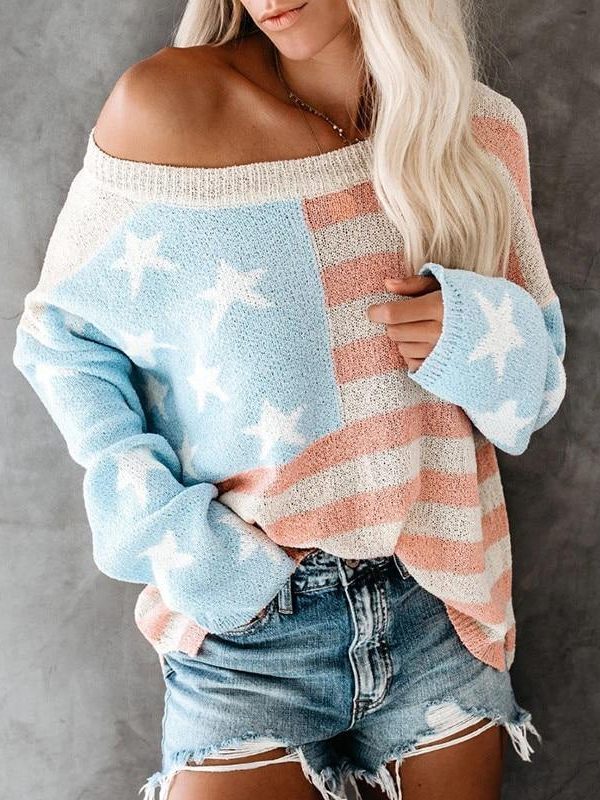 korean style women sweater Star striped print oversized sweater Casua loose knitted sweaters pull femme women winter clothes - Takalr