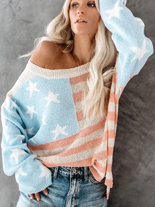 korean style women sweater Star striped print oversized sweater Casua loose knitted sweaters pull femme women winter clothes - Takalr