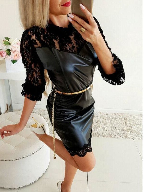 The Best Lace Long Sleeve Bodycon Mini Dress OL Ladies Casual Office Workout Dresses Online - Takalr