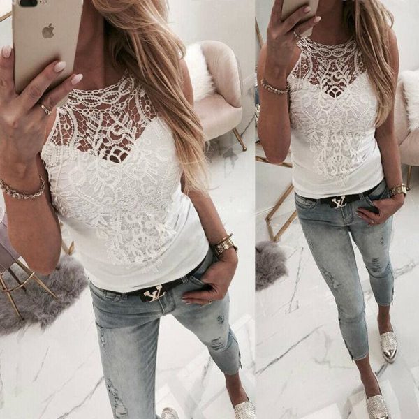 The Best Lace Tank Top Vest Blouse Sleeveless Fashion Solid Beach Crop Top Shirt Cami Top Online - Takalr