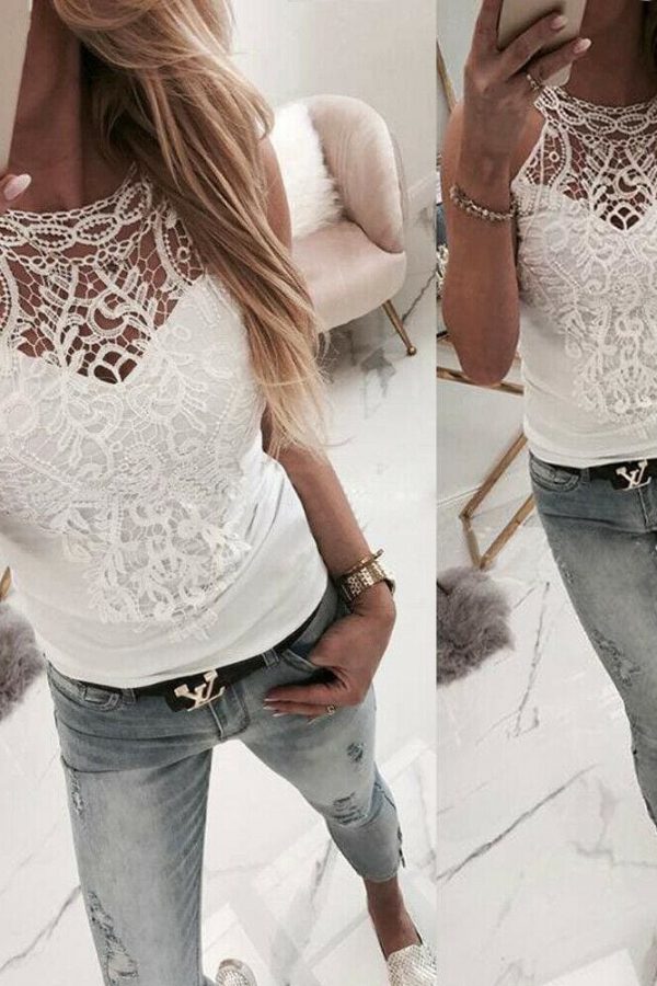 The Best Lace Tank Top Vest Blouse Sleeveless Fashion Solid Beach Crop Top Shirt Cami Top Online - Takalr