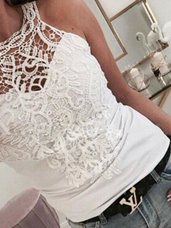 The Best Lace Tank Top Vest Blouse Sleeveless Fashion Solid Beach Crop Top Shirt Cami Top Online - Takalr