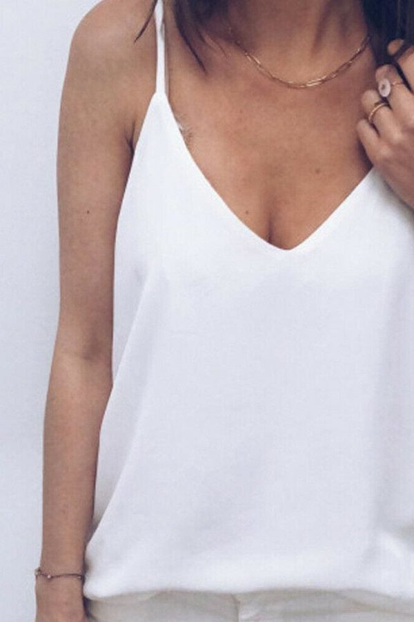 The Best Lace Top Sleeveless V Neck Tank Loose Vest Open Back Tee Ladies Backless Daily Basic Shirt Online - Source Silk