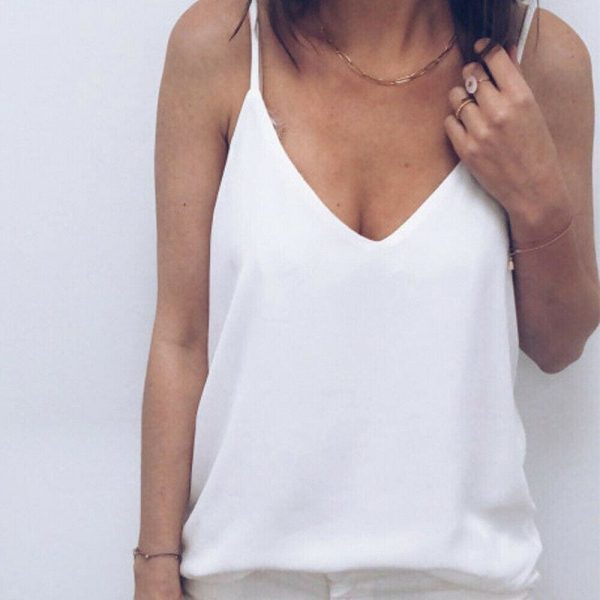 The Best Lace Top Sleeveless V Neck Tank Loose Vest Open Back Tee Ladies Backless Daily Basic Shirt Online - Source Silk