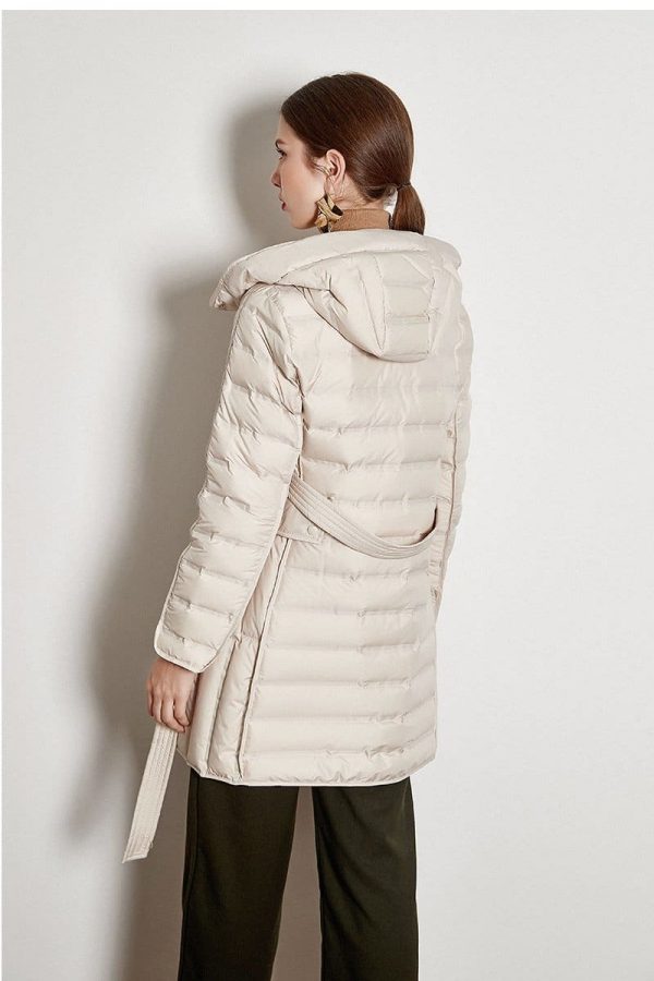 The Best Lace-up Hooded Down Jacket White Duck Down Coat Female Winter Coat Online - Takalr