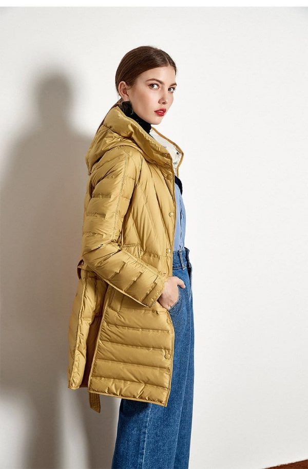 The Best Lace-up Hooded Down Jacket White Duck Down Coat Female Winter Coat Online - Takalr