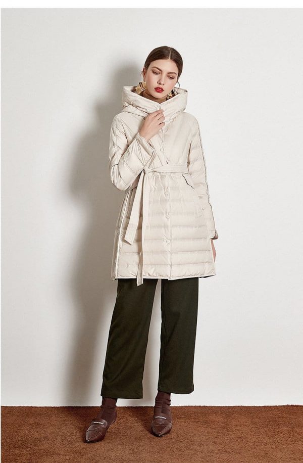 The Best Lace-up Hooded Down Jacket White Duck Down Coat Female Winter Coat Online - Takalr