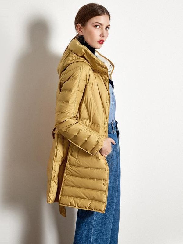 The Best Lace-up Hooded Down Jacket White Duck Down Coat Female Winter Coat Online - Takalr