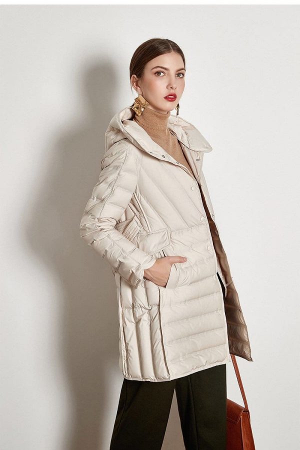 The Best Lace-up Hooded Down Jacket White Duck Down Coat Female Winter Coat Online - Takalr