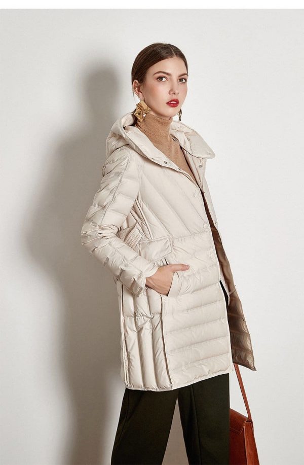 The Best Lace-up Hooded Down Jacket White Duck Down Coat Female Winter Coat Online - Takalr