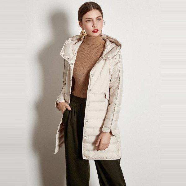 The Best Lace-up Hooded Down Jacket White Duck Down Coat Female Winter Coat Online - Takalr