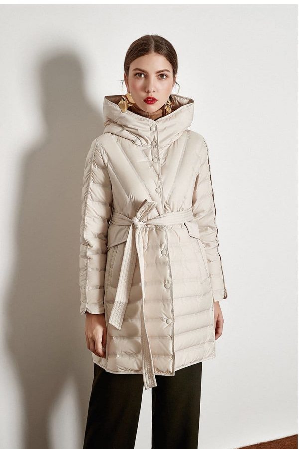 The Best Lace-up Hooded Down Jacket White Duck Down Coat Female Winter Coat Online - Takalr