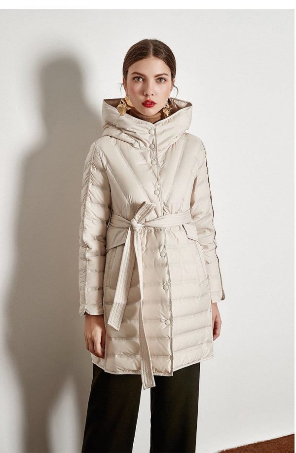 The Best Lace-up Hooded Down Jacket White Duck Down Coat Female Winter Coat Online - Takalr