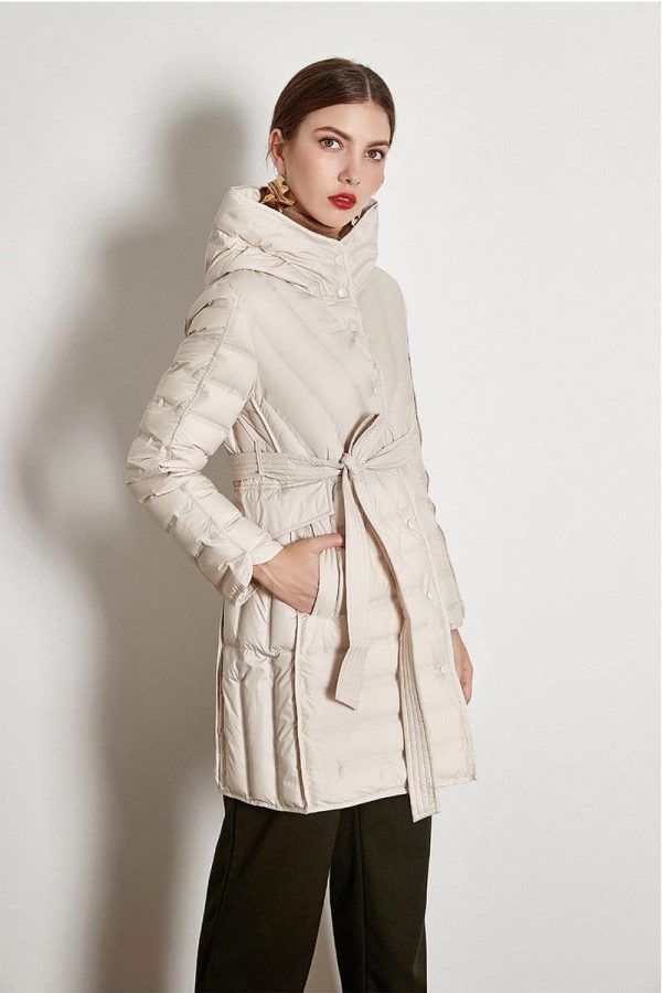 The Best Lace-up Hooded Down Jacket White Duck Down Coat Female Winter Coat Online - Takalr