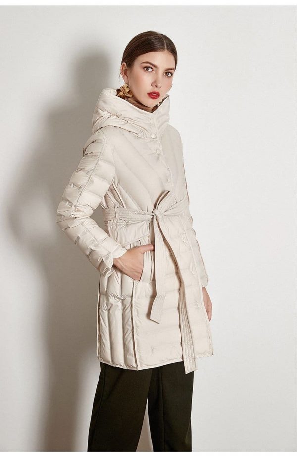 The Best Lace-up Hooded Down Jacket White Duck Down Coat Female Winter Coat Online - Takalr