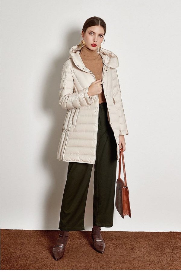 The Best Lace-up Hooded Down Jacket White Duck Down Coat Female Winter Coat Online - Takalr