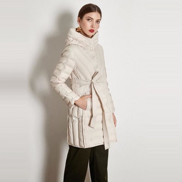 The Best Lace-up Hooded Down Jacket White Duck Down Coat Female Winter Coat Online - Takalr