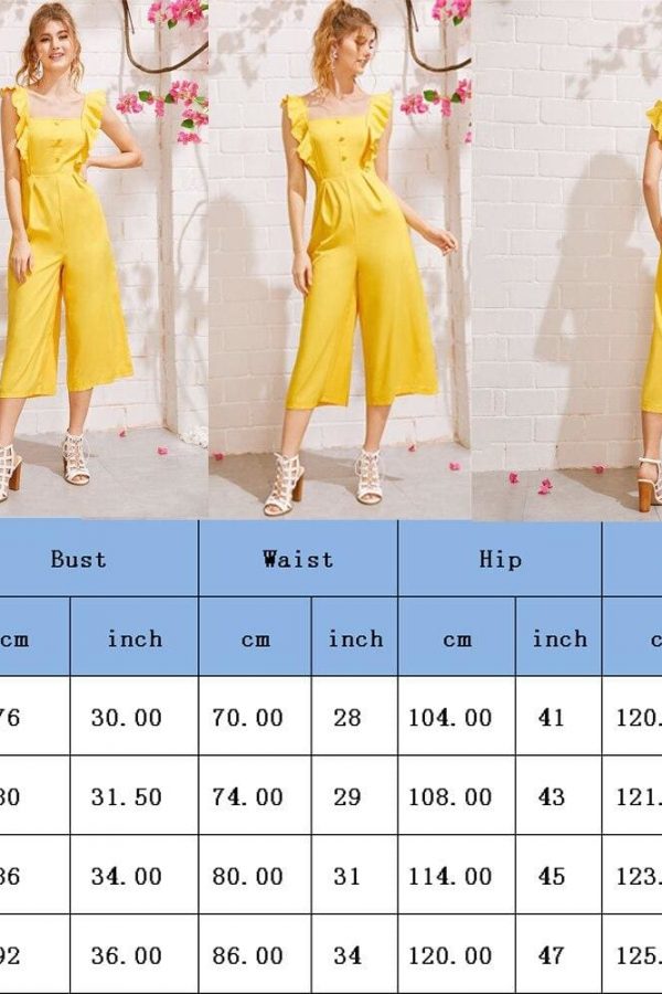 The Best Ladies Baggy Solid Ruffle Women Summer Square Neck Overall Fashion New Loose Causal Wide Leg Pants Jumpsuit Online - Source Silk