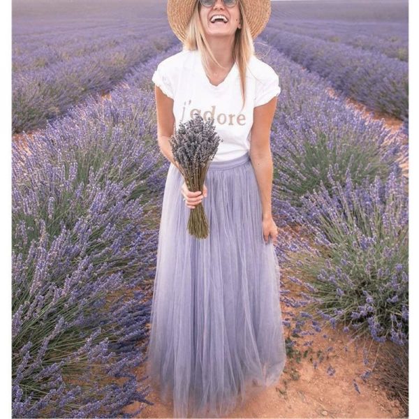 The Best Ladies Elegant Double Mesh Skirts Pleated Long Maxi Dress Skirt Women's Beach Beautiful Lace New Light Purple Wear Online - Takalr