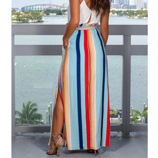 The Best Ladies Fashion Bohemian Skirt Women Long Maxi Full Skirt Indie Folk National Colorful Loose Split High Waist Summer Buttoms Online - Source Silk