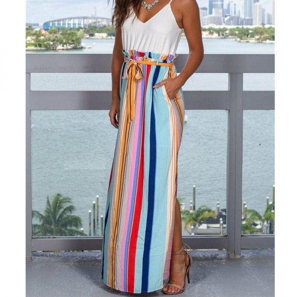 The Best Ladies Fashion Bohemian Skirt Women Long Maxi Full Skirt Indie Folk National Colorful Loose Split High Waist Summer Buttoms Online - Source Silk