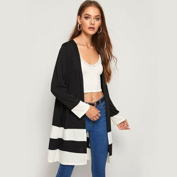 The Best Ladies Open Front Stitch Cardigan Jackets Long Sleeve Jersey Basic Coats Straight Outwear Clothes Online - Takalr