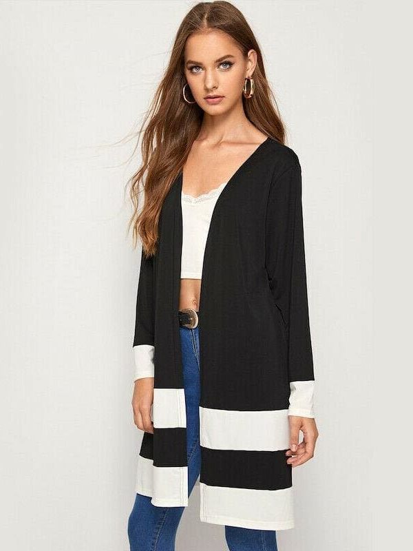 The Best Ladies Open Front Stitch Cardigan Jackets Long Sleeve Jersey Basic Coats Straight Outwear Clothes Online - Takalr