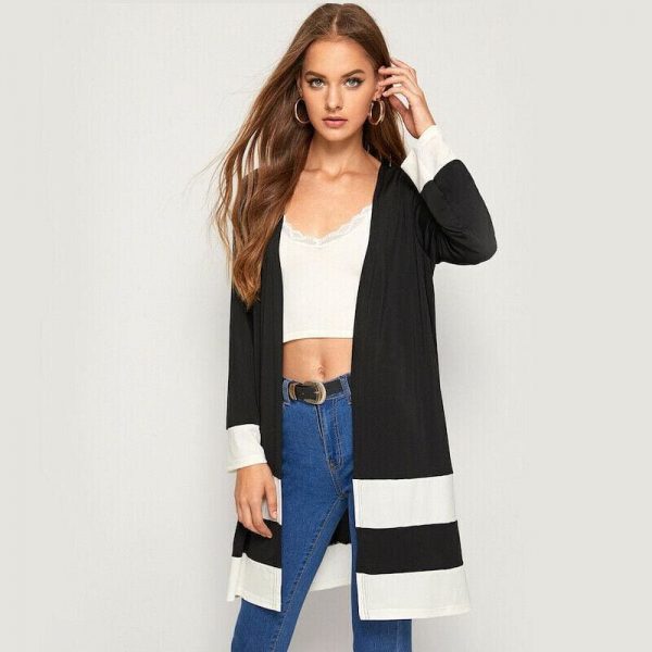 The Best Ladies Open Front Stitch Cardigan Jackets Long Sleeve Jersey Basic Coats Straight Outwear Clothes Online - Takalr