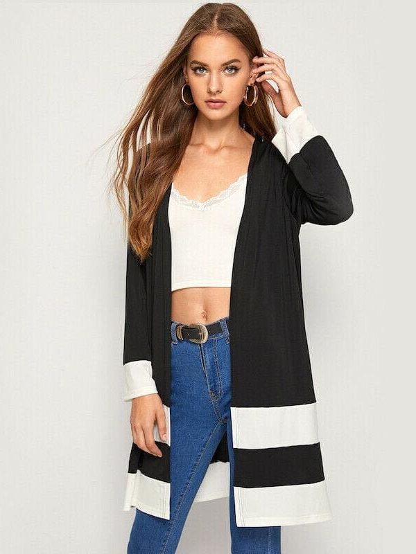 The Best Ladies Open Front Stitch Cardigan Jackets Long Sleeve Jersey Basic Coats Straight Outwear Clothes Online - Takalr