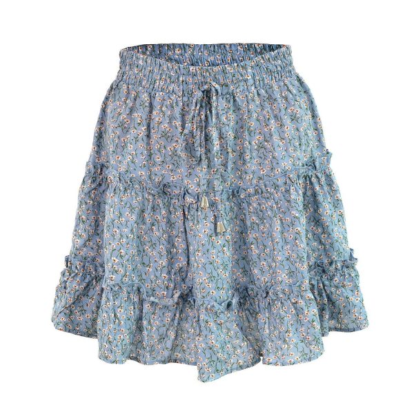 The Best Ladies Skirt Women Summer Boho High Waist Ruffle Floral Print Beach Short Mini Skirts Holiday Party Sundress Online - Source Silk