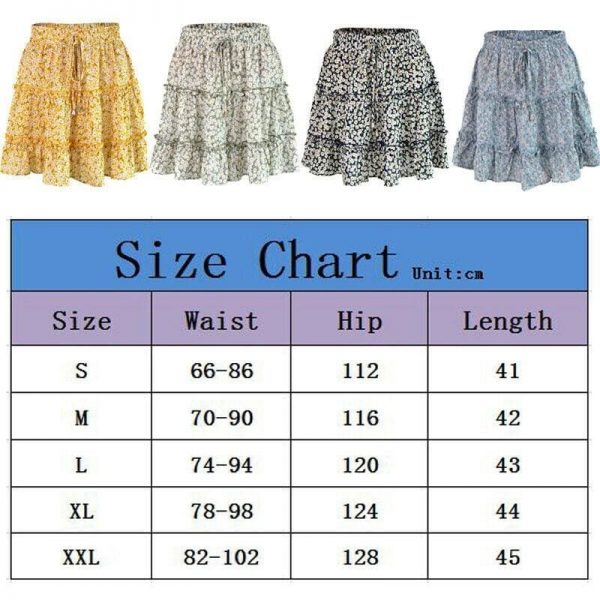 The Best Ladies Skirt Women Summer Boho High Waist Ruffle Floral Print Beach Short Mini Skirts Holiday Party Sundress Online - Source Silk