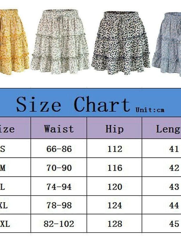 The Best Ladies Skirt Women Summer Boho High Waist Ruffle Floral Print Beach Short Mini Skirts Holiday Party Sundress Online - Source Silk