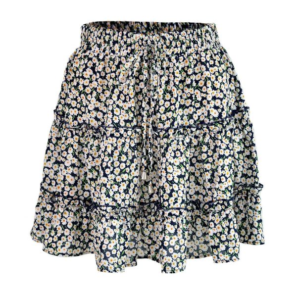 The Best Ladies Skirt Women Summer Boho High Waist Ruffle Floral Print Beach Short Mini Skirts Holiday Party Sundress Online - Source Silk