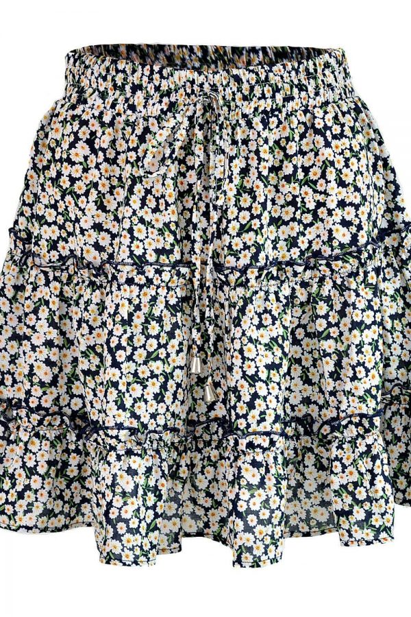 The Best Ladies Skirt Women Summer Boho High Waist Ruffle Floral Print Beach Short Mini Skirts Holiday Party Sundress Online - Source Silk