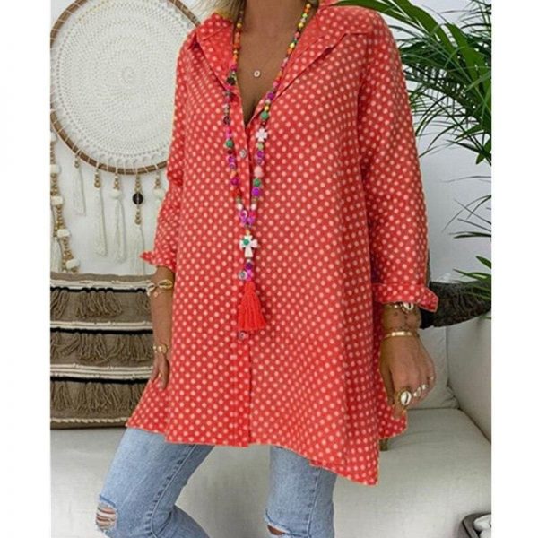 The Best Ladies V-Neck Casual Blouse Long Sleeve Polka Dot Shirt Tops Shirts Online - Takalr