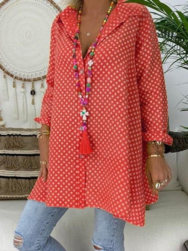 The Best Ladies V-Neck Casual Blouse Long Sleeve Polka Dot Shirt Tops Shirts Online - Takalr