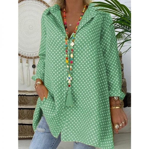 The Best Ladies V-Neck Casual Blouse Long Sleeve Polka Dot Shirt Tops Shirts Online - Takalr