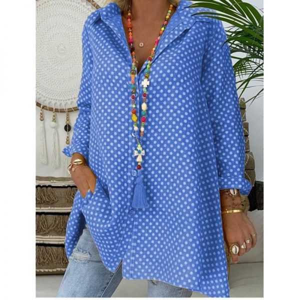 The Best Ladies V-Neck Casual Blouse Long Sleeve Polka Dot Shirt Tops Shirts Online - Takalr