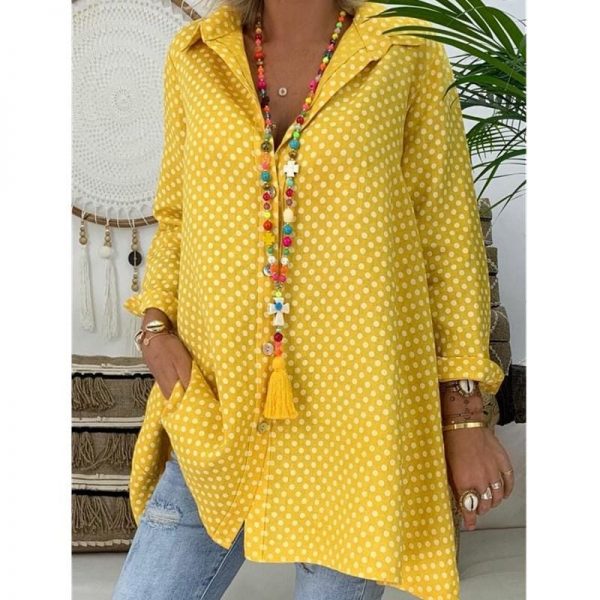 The Best Ladies V-Neck Casual Blouse Long Sleeve Polka Dot Shirt Tops Shirts Online - Takalr