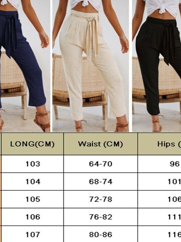 The Best Ladies Women Plain Trouser Casual Summer Holiday Pants 2019 New Fashion Women Tie Up High Waist Slim Bottoms Online - Source Silk