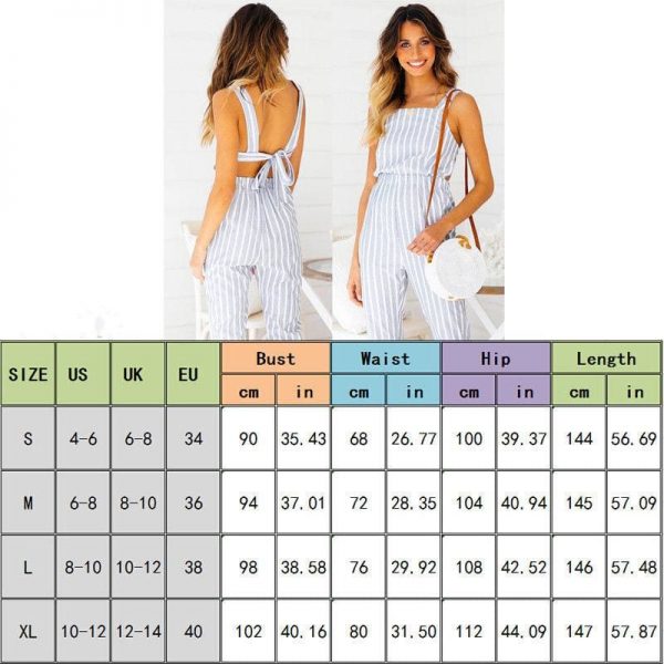 The Best Ladies Women Summer Striped Bodycon Jumpsuit Sleeveless Clubwear Wide Leg Backless Pant Summer Outfits V-neck Long Trousers Online - Source Silk