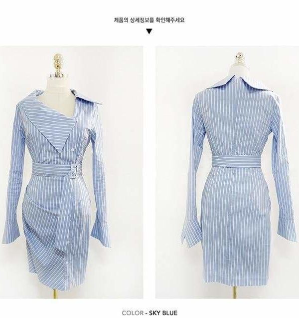 The Best Lady Elegant Striped Short Dress Long Sleeve Pencil Dress Online - Source Silk