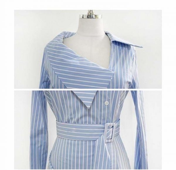 The Best Lady Elegant Striped Short Dress Long Sleeve Pencil Dress Online - Source Silk