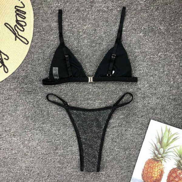 The Best Lady Triangle Swimwear Bathing Suit Padded Bra Glitter Bikini Set Swimsuit Women Bandage Push-up Beachwear Online - Takalr