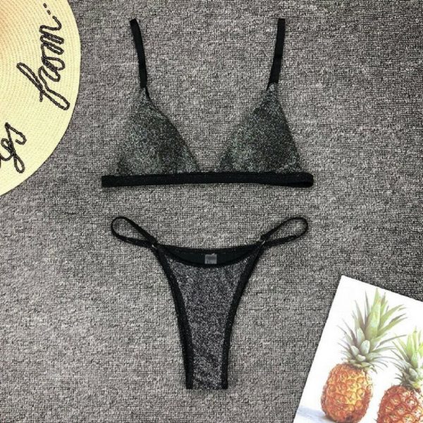 The Best Lady Triangle Swimwear Bathing Suit Padded Bra Glitter Bikini Set Swimsuit Women Bandage Push-up Beachwear Online - Takalr