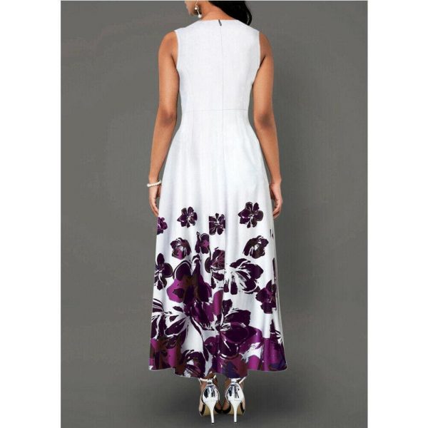 The Best Large Size Elegant Women's Floral Print Long Maxi Dress Evening Party Beach Dress Summer Sleeveless Long Flower Sundress Costume Online - Source Silk