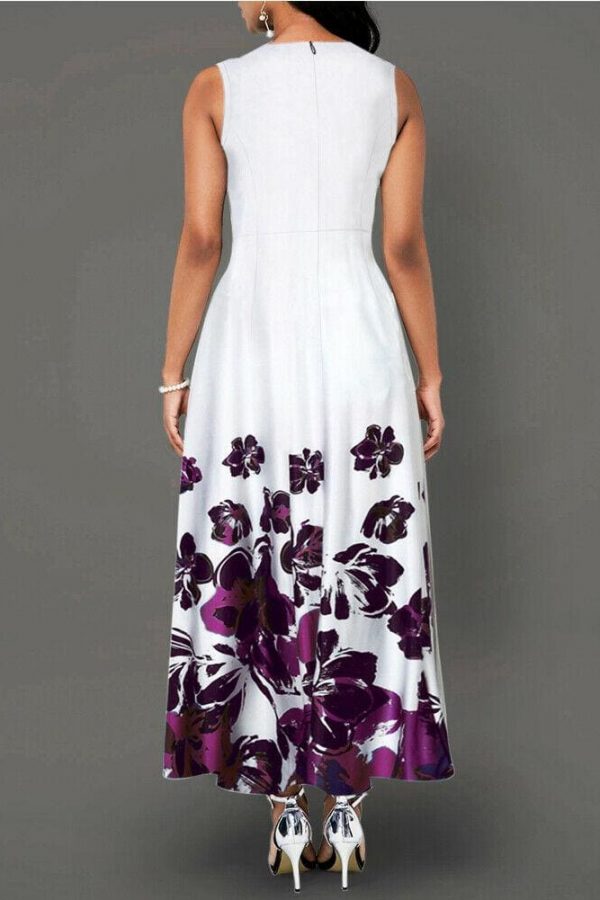 The Best Large Size Elegant Women's Floral Print Long Maxi Dress Evening Party Beach Dress Summer Sleeveless Long Flower Sundress Costume Online - Source Silk