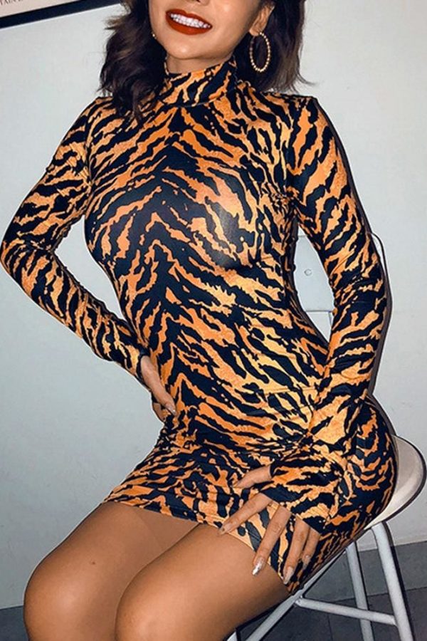 The Best Leopard Dress Sexy Women's Lady Long Sleeve Bandage Bodycon Evening Party Short Mini Dress Slim Fit Clubwear Online - Source Silk