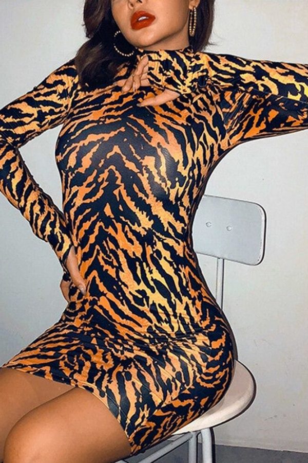 The Best Leopard Dress Sexy Women's Lady Long Sleeve Bandage Bodycon Evening Party Short Mini Dress Slim Fit Clubwear Online - Source Silk