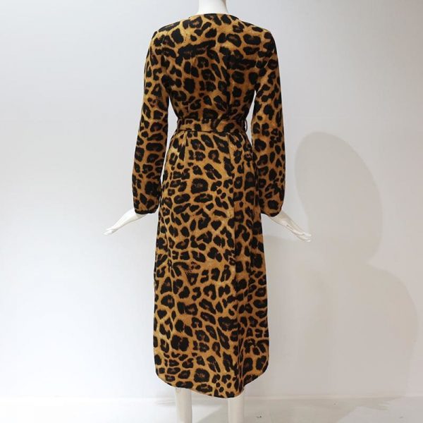 The Best Leopard Dress Women Loose Long Sleeve Deep V-neck A-line Dress Online - Source Silk